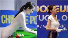 穿旗袍趴球桌！撞球裁判性感曲線爆紅（圖／翻攝自王鍾瑤微博）