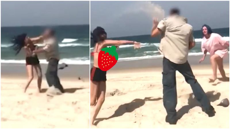比基尼妹抓狂！爬牆不成…襲警險走光