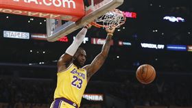 ▲詹姆斯（LeBron James）和朗多（Rajon Rondo）合演空中接力。（圖／美聯社／達志影像）