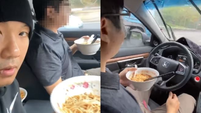 開自駕車！陳建州帶頭　駕駛放手嗑麵