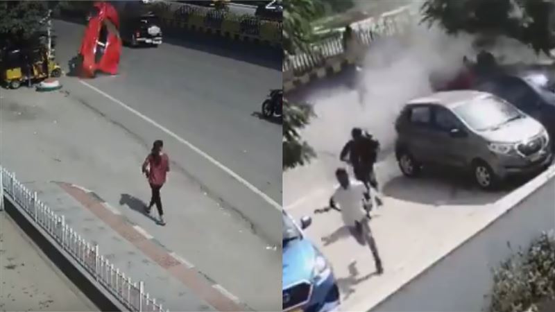 死神從天而降！紅車衝出墜地砸死路人