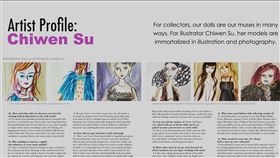 台灣設計師人偶畫作登上時尚雜誌旅居美國的平面設計師蘇琦雯繪出早期芭比和吳季剛設計的「時尚王朝」 （Fashion Royalty） 等系列人偶畫作，被刊登在「時尚娃娃」雜誌（Fashion Doll Quarterly，FDQ）的「藝術家人物」專欄而受到關注。（蘇琦雯提供）中央社記者周世惠舊金山傳真  108年11月24日