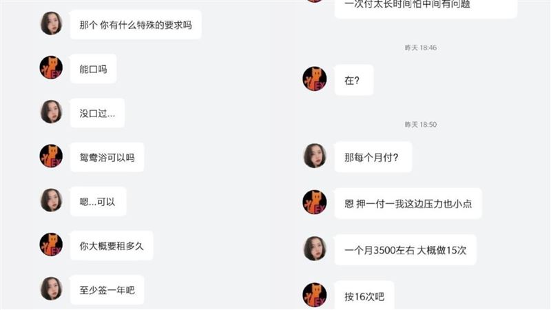 肉體付房租！學生妹一月戰2男16次