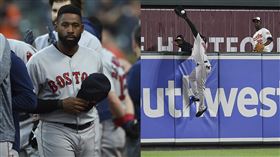 ▲紅襪布萊德利（Jackie Bradley Jr.）爬牆沒收全壘打，獲選2019年最狂美技。（圖／美聯社／達志影像）