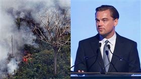 巴西總統波索納洛29日聲稱，國際巨星李奧納多狄卡皮歐（右）的捐款助長引發國際社會關注的亞馬遜雨林火災（左）。（圖／左圖法新社檔案照片，右圖取自facebook.com/LeonardoDiCaprio）