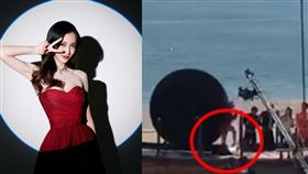 Angelababy錄製節目過程遭巨球正面砸中。（圖／翻攝自秒拍）