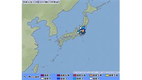 日本茨城縣南部3日上午10時18分（日本時間）發生規模4.7地震，在櫪木縣及群馬縣觀測到震度4有感地震，無海嘯威脅。（圖取自日本氣象廳網頁jma.go.jp）