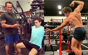 72歲好萊塢巨星阿諾史瓦辛格（Arnold Schwarzenegger）他22歲的兒子約瑟夫（Joseph Baena）。翻攝Joseph Baena IG