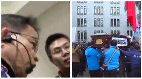 ▲國民黨立委賴士葆等人，扛著貼有「還蘇啟誠公道」棺材到外交部大門抗議，甚至想直衝部長辦公室理論，賴士葆不滿駐衛警阻擋，竟然飆出「奇怪你部長大還是我立委大？」（圖／翻攝賴士葆臉書）
