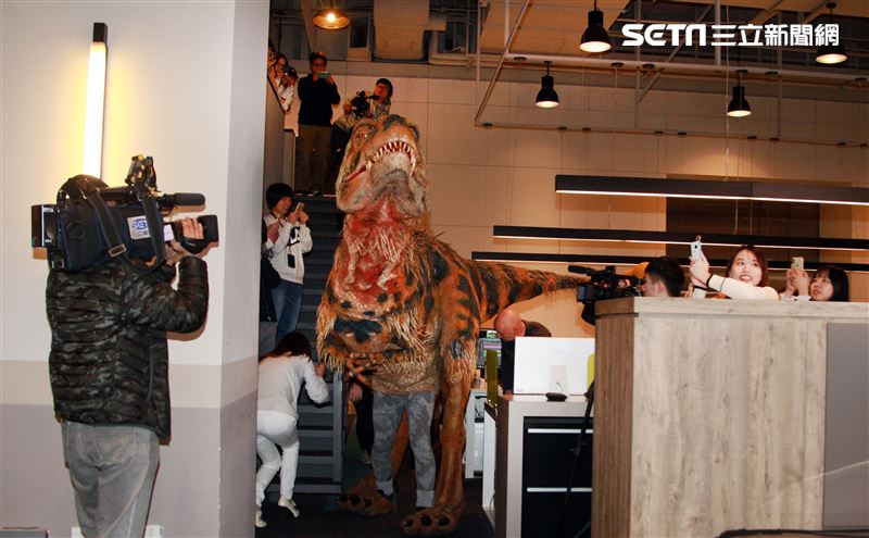 「與恐龍共舞」不得了爆龍闖進辦公室。（記者邱榮吉/攝影）