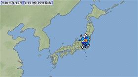 日本櫪木縣北部（紅標處）4日晚間7時35分發生規模4.7地震。（圖取自日本氣象廳網頁jma.go.jp）