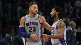 ▲『幹籃哥』葛瑞芬（Blake Griffin）投進超狂壓哨球。（圖／美聯社／達志影像）