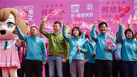 何欣純競選總部成立　林佳龍林智堅站台力挺尋求連任的民進黨台中市第7選區（太平、大里區）立委參選人何欣純（前中）7日在太平區成立聯合競選總部，交通部長林佳龍（前右2）、新竹市長林智堅（前左2）等人都到場力挺。（何欣純競選總部提供）中央社記者蘇木春傳真　108年12月7日