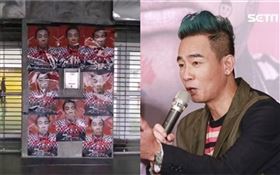 前噴漆字樣已清除，並以陳小春海報遮蓋。（圖／翻攝畫面、記者林士傑攝影）