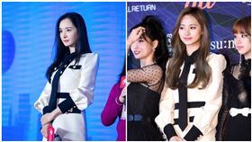 中國女星楊冪撞衫周子瑜，網友糗爆「年齡的差距」。（圖／翻攝自推特，微博）