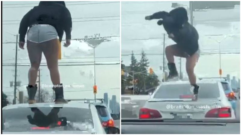 抓男友偷吃？白褲女爬車頂狂吼蹦蹦跳