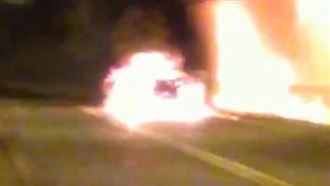 國6隧道驚傳火燒車　女驚慌跳車逃生