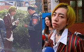 謝和弦16日中午第三度前往中時大樓，跟警衛抽雪茄聊天，警方在一旁戒備。讀者提供 萬華分局,警察,阿扣