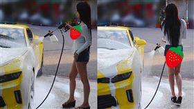 大黃蜂,跑車,正妹,美臀,泡沫　圖／翻攝加藤軍路邊隨手拍