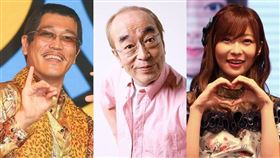 日本東京奧運2020年正式登場前，將先舉行聖火傳遞，包括藝人Piko太郎（左）、志村健（中）、指原莉乃（右）等都擔任跑者。（中央社）