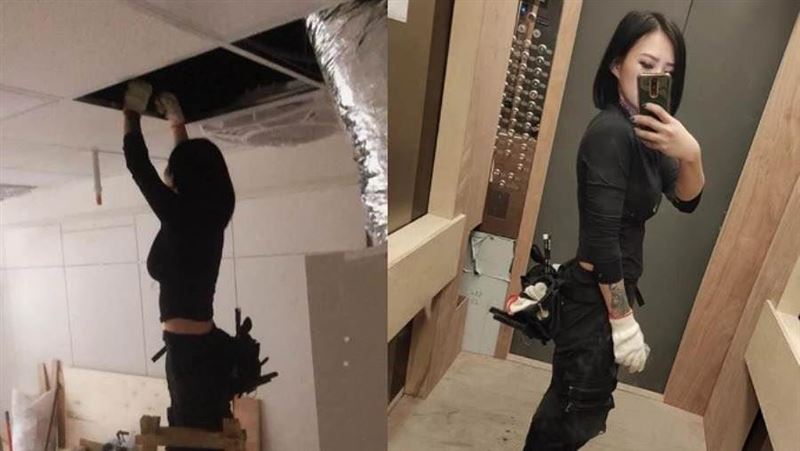 女漢子！正妹露蠻腰揹工具修水電超殺
