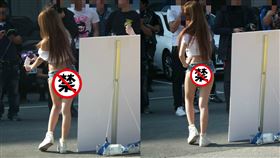 熱褲穿成丁字褲！展場正妹屁股蛋全炸出…網看呆了：這超優（圖／翻攝自加藤軍路邊隨手拍）