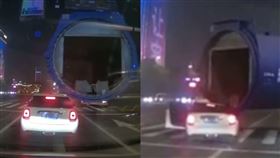 大卡車,聯結車,貨物,喇叭,轉彎,輾壓,護航車,駕照,轎車,車禍,大陸,　圖／翻攝自微博