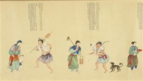 故宮職貢圖特展  書畫看異域風情國立故宮博物院典藏有豐富的職貢題材書畫作品，「四方來朝—職貢圖特展」，呈現傳統中國異族書寫的吉光片羽。圖為「清 謝遂職貢圖（二） 台灣原住民」。（故宮提供）中央社記者鄭景雯傳真  109年1月2日