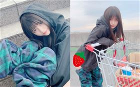 日本女明星景井 ひな分享了穿著超長的迷彩格子花樣靴子，乍看之下超像是迷彩長褲被人脫一半的模樣。推特