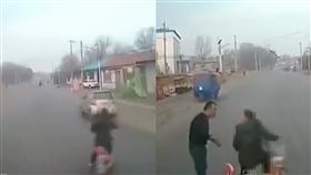 碰瓷,假車禍,輕傷,大貨車,大陸,蛇行,死角,交通,電車,專業, 圖／翻攝自微博