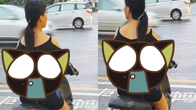黑妹騎破車開洞！網看傻：人車一體？