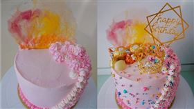 近日使用「氣炸鍋」做料理相當流行，比起使用傳統油鍋炸的食物，氣炸過做出的料理相對來說油脂減少許多，操作起來也超簡單方便，因而深受許多主婦喜愛！日前在臉書社團《氣炸鍋好好玩－食譜分享》中，有位網友PO出一系列照片，她表示是利用氣炸鍋做的「超夢幻戚風蛋糕」，繽紛的色彩和精緻的裝飾讓人看得垂涎欲滴，讓許多網友都忍不住直呼：「有神快拜！」（圖／翻攝自《氣炸鍋好好玩-食譜分享》臉書）