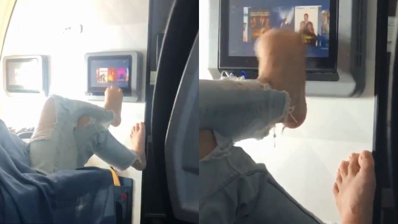 她用腳滑觸控螢幕挑片！搭機常客崩潰