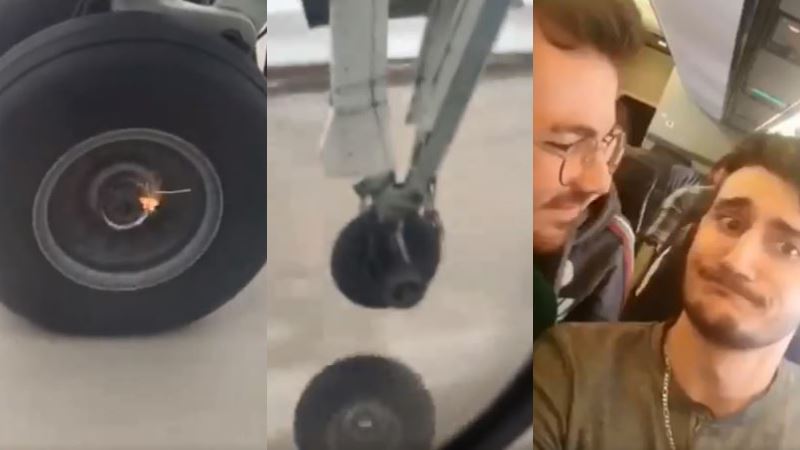 機輪冒火花噴飛迫降！男乘客淡定自拍