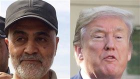 伊朗軍、情最重要將領蘇雷曼尼（左）遭美國總統川普（右）下令狙殺，伊朗7日揚言已考慮13套報復劇本，美國軍方預期伊朗可能一或兩天內就會有重大攻擊。（中央社檔案照片）