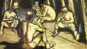 礦工畫家洪瑞麟文物作品將捐贈文化部已故畫家洪瑞麟以粗獷筆觸描繪礦工聞名，是台灣藝術史上極具代表性的畫家，洪瑞麟的長子洪鈞雄決定將父親畫作及手稿等逾2500筆文物捐贈給文化部。圖為洪瑞麟1956年所繪的礦工素描。（文化部提供）中央社記者洪健倫傳真　109年1月7日