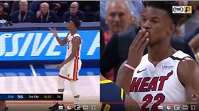 ▲沃倫（T.J. Warren）被驅逐出場，巴特勒（Jimmy Butler）送上飛吻。（圖／翻攝自YouTube）