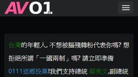 投下生存一票！成人網「AV01」：我們支持總統蔡英文（圖／翻攝自AV01官網）