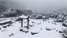 雪山降雪5公分厚　近年入冬最晚初雪（2）雪霸國家公園管理處志工21日上午巡查時發現，雪山圈谷地區已降下今年第一場初雪，測量積雪約5公分厚，由於上午才下雪，因此，積雪不是很平均。（雪霸國家公園管理處提供）中央社記者魯鋼駿傳真　108年1月21日