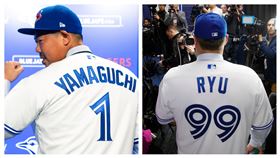 ▲美國職棒大聯盟藍鳥隊山口俊、柳賢振。（圖／美聯社）