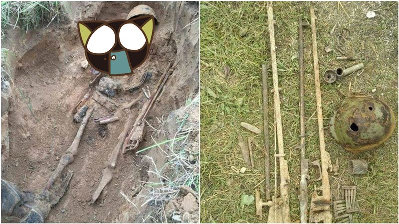 二戰遺體出爐？骷顱戴軍盔斷腿網致敬