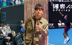  周杰倫跟老婆昆凌出現在澳洲網球公開賽觀看比賽，為「網壇天王」費德勒應援。翻攝獨立影評社微博