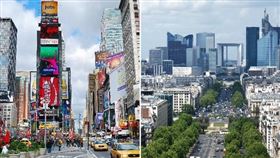 巴黎香榭麗舍大道(右)、紐約第五大道(左)都是城市中軸線，是交通重要幹道，路段旁的商用不動產房價/租金都是區域指標。（圖／資料照）