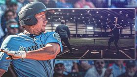 ▲水手新秀凱爾尼克（Jarred Kelenic）在打擊練習擊中飛盤。（圖／翻攝自IG）