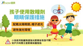 名家專用／NOW健康／食藥署建議，使用散瞳劑治療近視時，戶外活動應做好陽光防護，例如戴帽子與太陽眼鏡。(勿用)