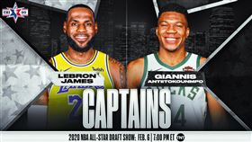 ▲2019-20賽季明星賽，詹姆斯（LeBron James）、字母哥（Giannis Antetokounmpo）續任隊長。（圖／翻攝自NBA推特）