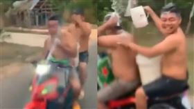 越南,摩托車,洗澡,騎車,洗頭,開罰,駕駛,危險,水桶,關注,交通 圖／翻攝自YouTube