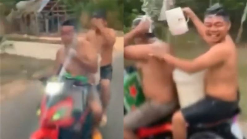越南2男邊騎車邊洗澡　結果GG