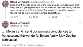 柯比墜機身亡　川普歐巴馬發文表哀悼