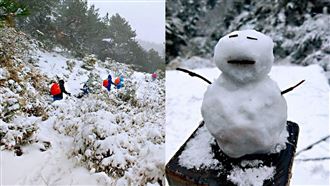 嘉明湖雪深及腰又強風　暴風雪趴著走